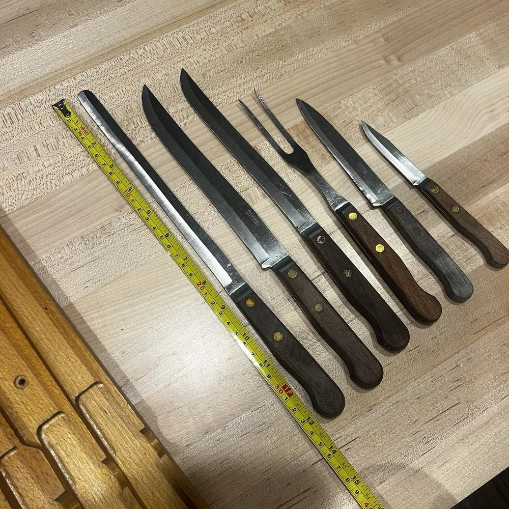 VTG Robinson Knife Co. 6 Piece Knife Fork Set In Wooden‎ Handles Made In USA